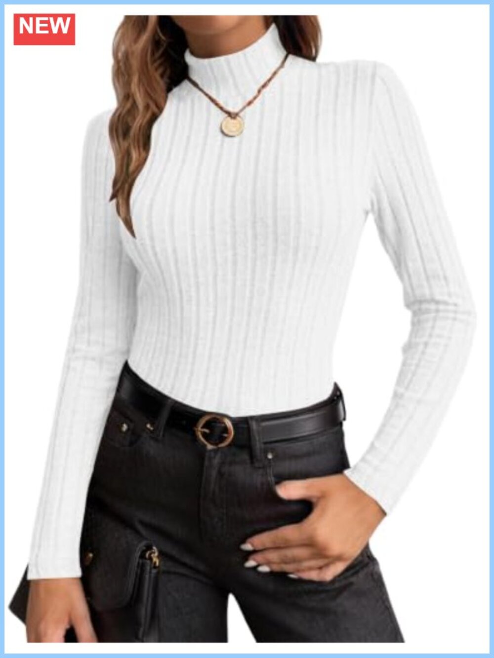 Mock Turtleneck Long Sleeve Ribbed Knit Thermal Top Slim Fit